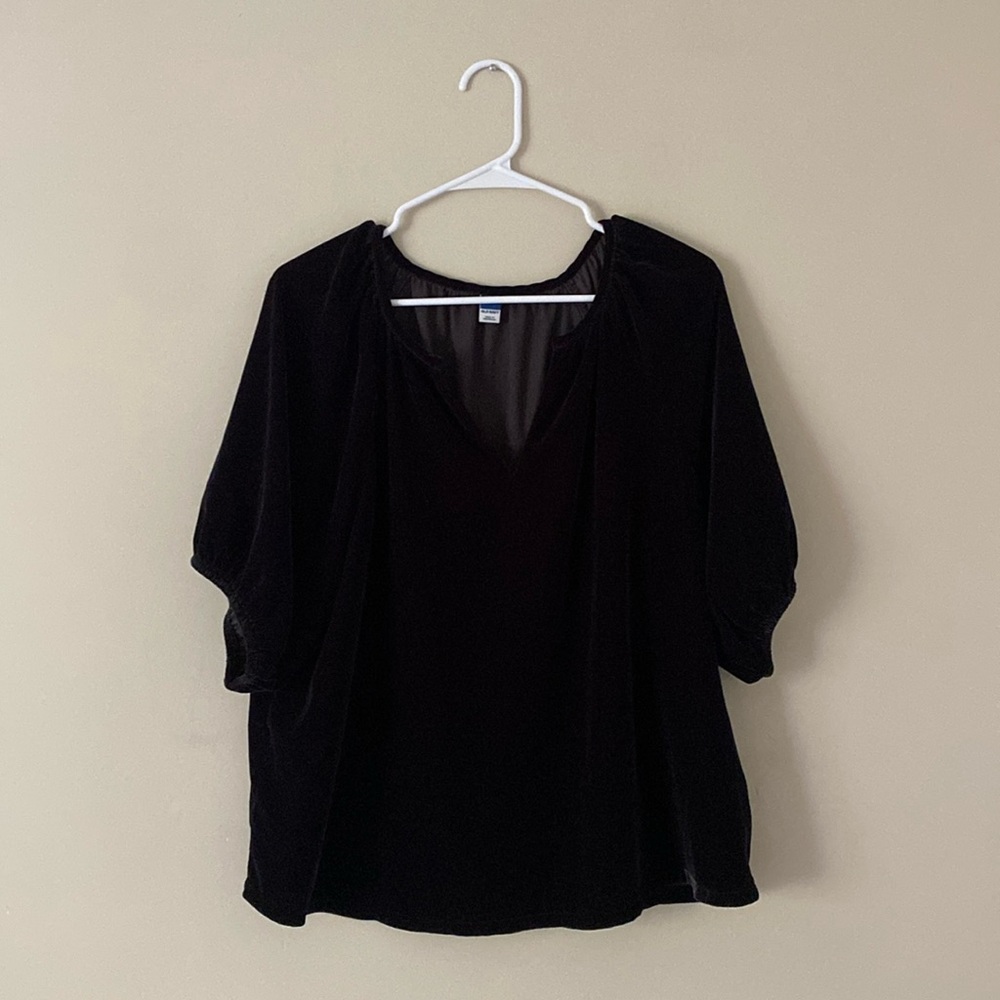 Old Navy Velvet Split Neck V Neck 3/4 Sleeve Blouse